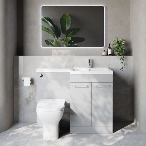 Napoli 460 Gloss Grey Pearl 1100mm 2 Door Vanity Unit Toilet Suite with Right Hand Square Lucia Basin - 1100mm - Chrome 160mm HandleWith Kingston Toilet Pan and Seat