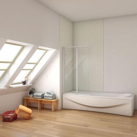 Mampara de bañera plegable 2 hojas, el perfil de aluminio mate, 4mm cristal templado, 140x90cm