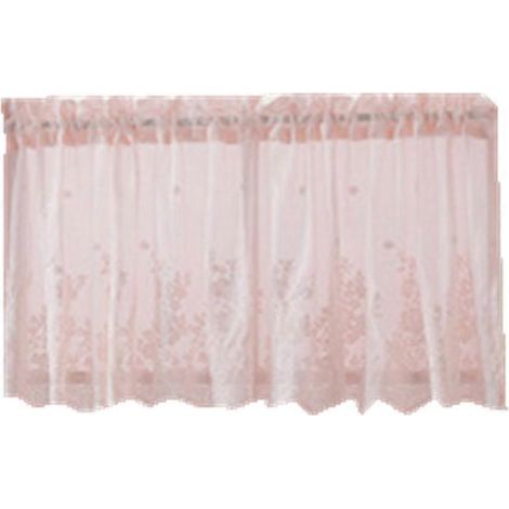 Rideau court en dentelle, demi-rideau, voilage laissant passer la lumière, pour la maison, la cuisine ou le balcon, 137 x 61 cm, rose (1/5)