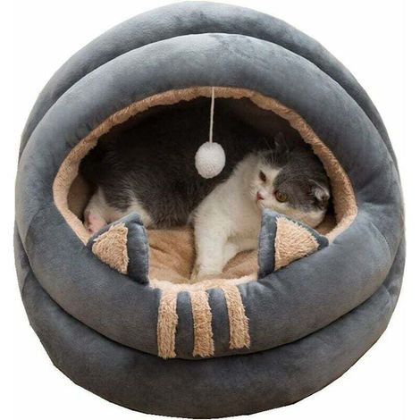 Niche pour chat, Nid de taille moyenne, Convient pour chats, chatons, chiots et chiots, Lit doux et confortable pour toutes les saisons, 35 cm (design semi-fermé)-Fei Yu