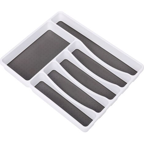 SHINING HOUSE Besteckständer für Schublade, 6 Fächer, Schublade, Besteckkasten, Aufbewahrungsbox, Kunststoff-Tablett, Trennwand, Besteckständer und Schubladenbodenmatte (1/5)