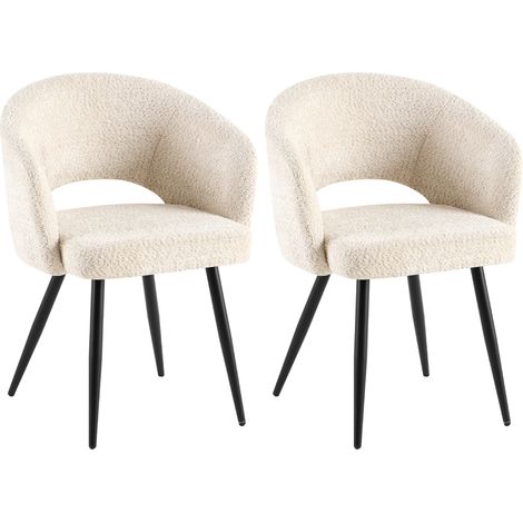 Lot de 2 chaises repas 58x53x81 cm en tissu bouclette écru