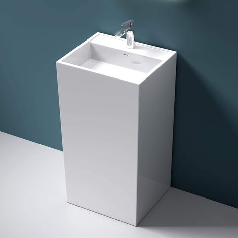 Mai & Mai Lavabo à Poser au Sol Blanc 50x42x90cm Vasque Colonne sur Pied en Résine Evier Lave Mains Salle de Bain avec Trop-plein Col34 (1/5)