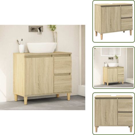 The Living Store Armoire salle de bain chêne sonoma 65x33x60 cm - Meuble De Salle De Bain - Armoire De Salle De Bain - Rangement Salle De Bain - Commode Salle De Bain - Meuble Lavabo