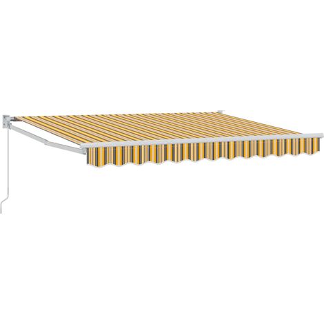 Retractable Awning Yellow, Grey and White 3.5 x 2 m vidaXL