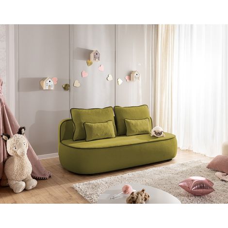 Laurine - canapé droit 3 places convertible avec coffre en velours - vert olive (1/5)