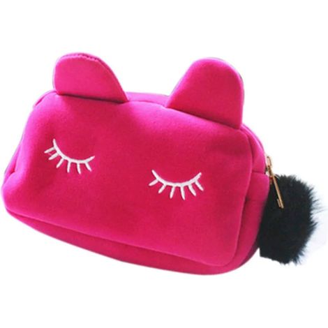 Pochette maquillage chat mignon Sac de rangement de voyage Trousse de beauté femme Rose rouge (1/4)