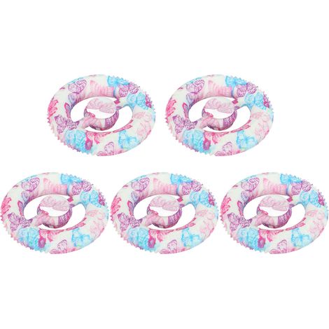 Lot de 5 anneaux de préhension ronds en silicone imprimé, jouet anti-stress pour les doigts, idéal pour la rééducation à domicile, bleu et rose, papillon. (1/5)