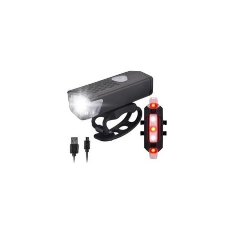 Ensemble de phares de vélo rechargeables par USB Phare de vélo et feu arrière Étanche Phare avant et arrière de vélo Double lumière avant et arrière lumineuse (Noir) (1/5)