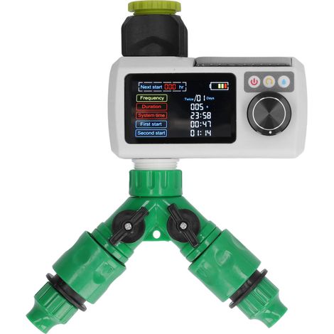 Minuteur d'arrosage solaire avec batterie rechargeable Ni-MH 1,2 V, détecteur de pluie, double connecteur, arroseur de jardin automatique