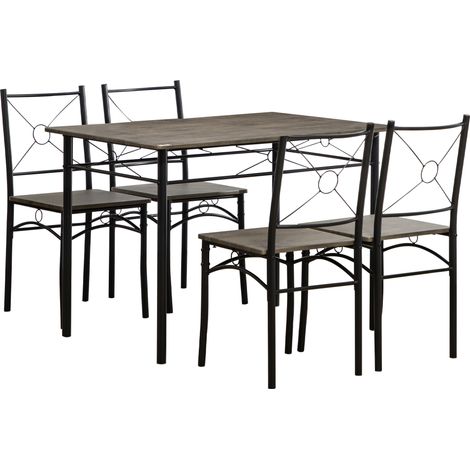 Tavolo da Pranzo con 4 Sedie, Set 5 Pezzi in MDF e Metallo per Sala da Pranzo, Cucina, Bar e Soggiorno, Marrone e Nero