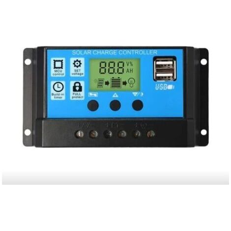 Solarpanel-Laderegler LCD-Display 12V/24V 30A Dual-USB-Anschlüsse 1347035cm Blau MNS FLITI