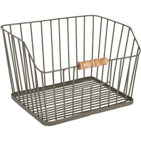 Cestino portaoggetti Craft wire basket impilabile con manico legno (1/3)