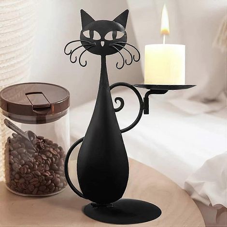 Ensemble de bougeoirs, bougeoir chat noir avec plateau, porte-bougie chauffe-plat, bougeoir vintage, décoration chat en métal pour la maison, bougeoirs G (1/5)