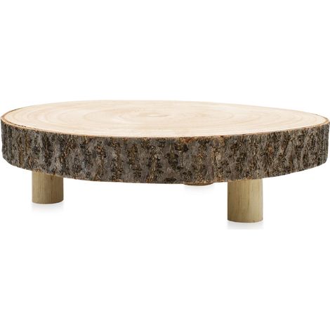 Blumenhocker aus Baumscheibe mit Rinde auf 3 Füßen - Ø 30 cm - Holz Deko Pflanzenteller rund natur mit 3 Beinen - Pflanzen Ständer Blumen Hocker Dekoteller klein