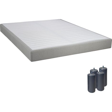 TAPIKIT - Sommier Tapissier Démontable 2x20 Lattes 140x190cm Lin + Pieds Anthracites 15cm (1/3)