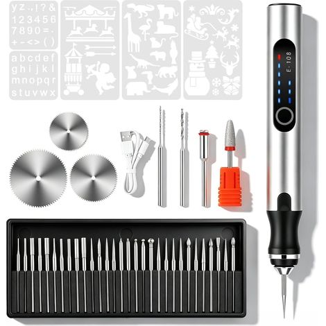 Stylo Graveur Électrique Kit d'outils de Gravure Rotatif avec 37 Embouts (1/5)