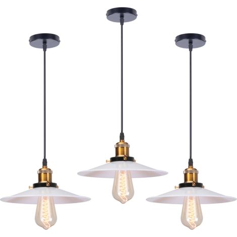 Lampe Suspension Vintage E27 Luminaire Plafonnier Intérieur Lustre Suspension Réglable Ø26CM Blanc - 3Pcs (1/5)