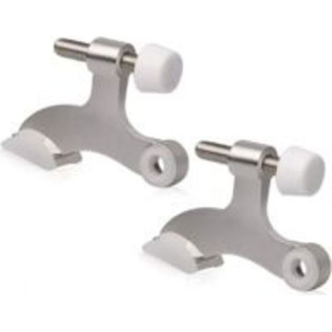 2 Pack Hinge Pin Door Stopper Brushed Satin Nickel - Adjustable Heavy Duty Hinge Pin Door Stop with White Rubber Bumper Tips (1/4)