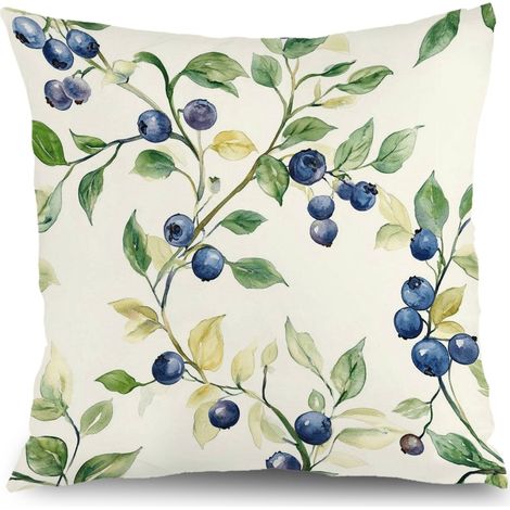 Housse de coussin fleurs feuilles vertes coton, décoration maison élégante,45×45cm (1/5)