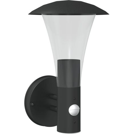 Applique murale d'extérieur en acier inoxydable 17,5 x 17,5 x 28 cm avec capteur de mouvement design noir