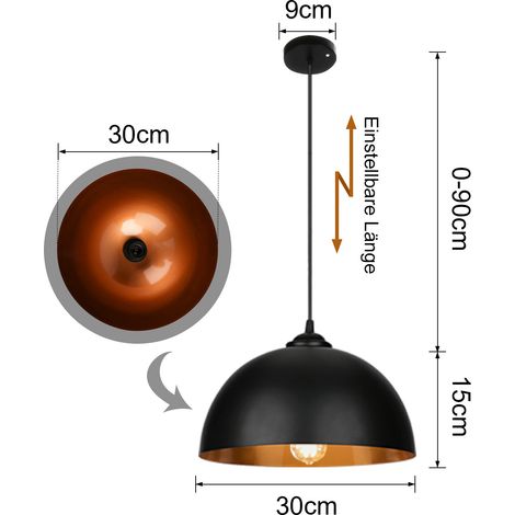 Wolketon 2 Suspension Vintage Industrielle Lampe de Plafonniers LED Lustre E27 lampe pendante noire et dorée
