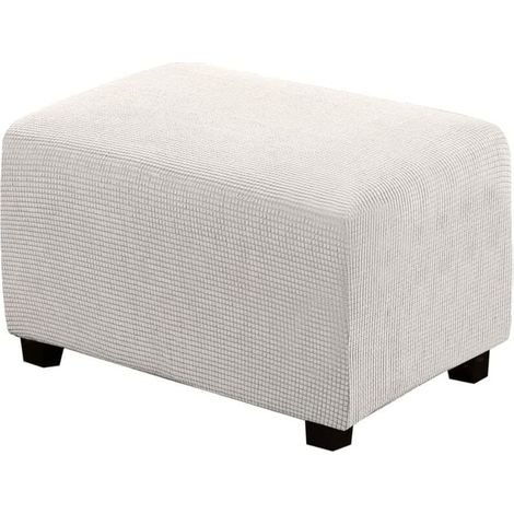 Housse de Pouf carrée Extensible en Peluche, Housses de ReposePieds en Jacquard Doux pour protéger Le ReposePieds, Housse de Pouf avec Fond élastique, Lavable en Machine SBlanc (1/4)