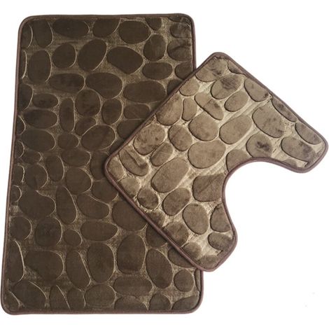 TureClos Lot de 2 tapis antidérapants moelleux pour sol, porte, salle de bain, toilettes, tapis absorbant l'eau, marron (1/5)