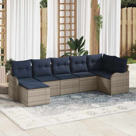 vidaXL Set Divano da Giardino 7 pz Grigio polyrattan (1/5)
