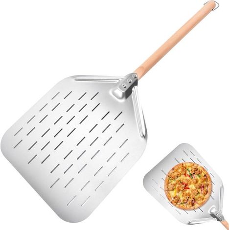 Pelle à pizza rotative – Avec manche amovible – Pelle à pizza perforée – 30 cm (12 pouces) – 70 x 30,5 cm – Acier inoxydable – Argent (1/5)