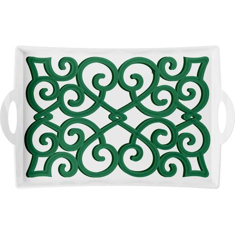 GUZZINI Vassoio Rettangolare Natalizio Harmonia Melamina / San con Manici 33,5 x 54 Cm Table Decor Bianco Verde