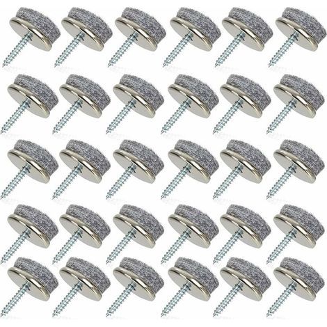 Muntra-Lot de 32 patins en feutre pour meubles de 28 mm de diamètre avec vis pour chaises en bois (1/4)