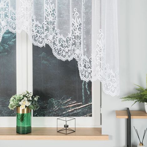BERENIKA - Rideau jacquard prêt-à-poser avec découpe en bas - 330x120 cm - blanc (1/5)