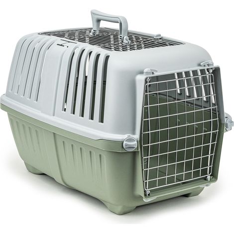 lionto Transportbox für Haustiere, robust & sicher, aus recyceltem Polypropylen, mit Metalltür & Tragegriff, 58,5x35,5x40 cm, hellgrün
