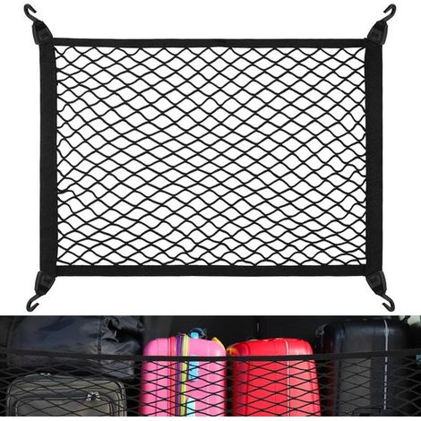 Rete per bagagliaio - Rete portaoggetti per auto - 60 x 40 cm - Rete universale per auto con 4 robusti ganci - Organizer super elastico - Accessori per auto (1/5)