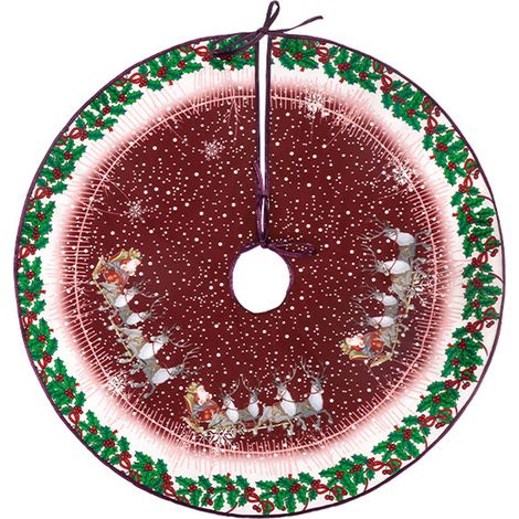 Jupe D Arbre De Noël - Imprimé Flocon De Neige - Diamètre 90 Cm - Rouge - Pour Décoration Intérieure Et Extérieure - 1 Pièce (1/4)