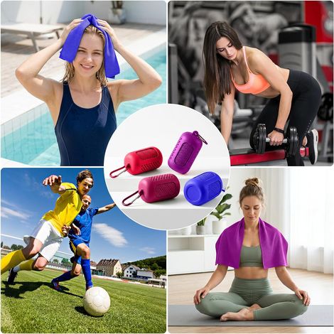 Serviette Rafraîchissante 4 Pièces Microfibre, Séchage Rapide & Refroidissement, Sport Fitness Yoga, 30x80cm, Étui (Magenta, Rouge, Bleu, Violet) (1/5)