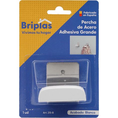 BRIPLAS percha acero inox adh. grande 1 ud blanco , Percha acero inoxidable adhesivo grande Briplas Percha/colgador de acero inoxidable de base metálica Ideal para la orden
