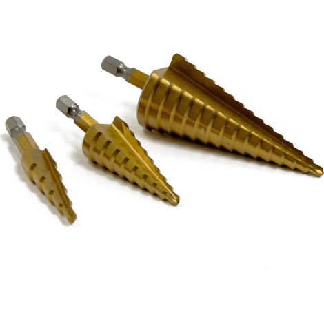 3pc Step Drill Bit Set for Sheet Metal Plastic & Steel Wolf Trade (1/2)