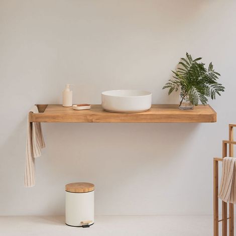 Conjunto de mueble de baño 130x45 cm suspendido en madera de teca Neill SKLUM       