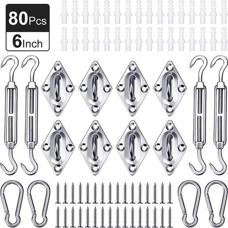 (80 Pièces)Kit de Fixation pour Voile D'ombrage,Kit de Montage Complet en Acier Inoxydable pour Voile d'Ombrage Triangle, Rectangle et Carré (1/5)