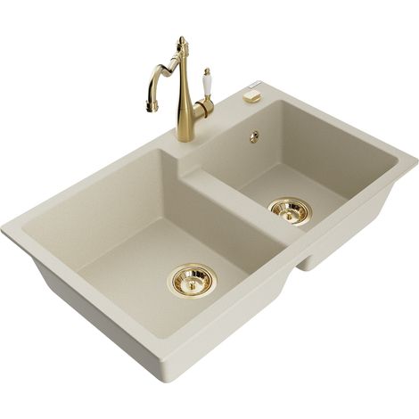 Mexen Tomas 2-Becken-Granitspüle mit Mischbatterie Carla, Beige - 6516-69-670700-50 (1/5)