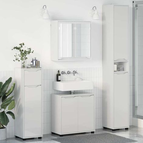 Badezimmermöbel-Set Mit Rad 4 pcs Hochglanz Weiß Holzwerkstoff