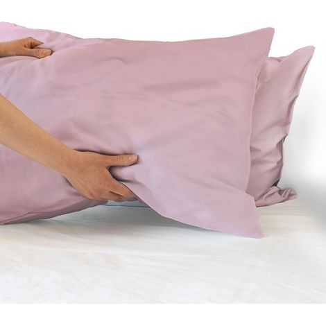 Coppia federe per Cuscino guanciale Letto 100% Cotone Made in Italy con patella interna Rosa - 52x80 cm