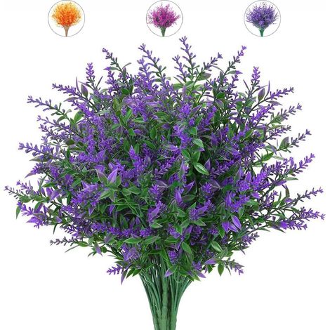 12 Paquets Fleurs Artificielles Exterieur, Buissons de Lavande Artificielle Résistantes aux UV, Fausses Fleurs pour Maison Mariage Décoration (Violet) (1/5)