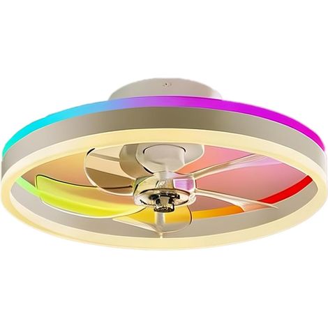 Ventilateur de plafond intelligent RGBCW avec Lumière, APP télécommande,10 modes RGB, 6 vitesses réversibles, Silencieux LED Intensité variable Ventilateur Plafond pour chambre 50CM Blanc (1/5)