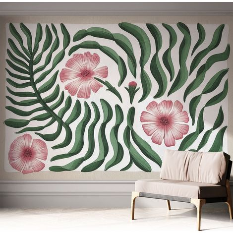 Tapete Selbstklebend - abwaschbar - Tapete mit Motiv - trendige Wanddeko - elegant Fototapete Blumen und Blätter 312x219 cm (1/5)