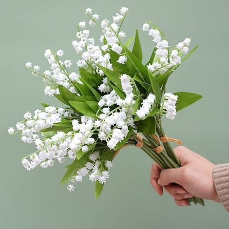 Lot de 12 brins de muguet en plastique, pour bouquet de mariée, extérieur, décoration de maison, jardin, fête, mariage, blanc