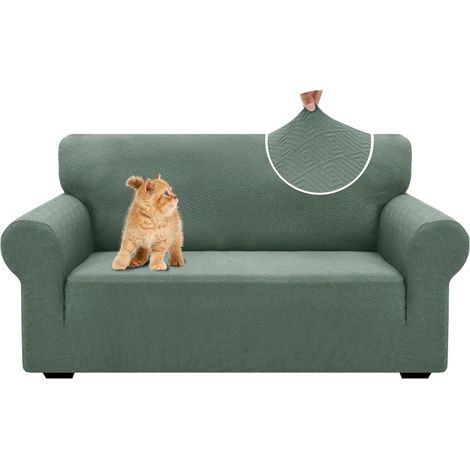 Sofabezug für 2-Sitzer-Sofas mit Armlehnen, universeller Stretch-Sofabezug, kratzfester Sofabezug, waschbarer, rutschfester Sofabezug, modern, hellgrün (1/5)