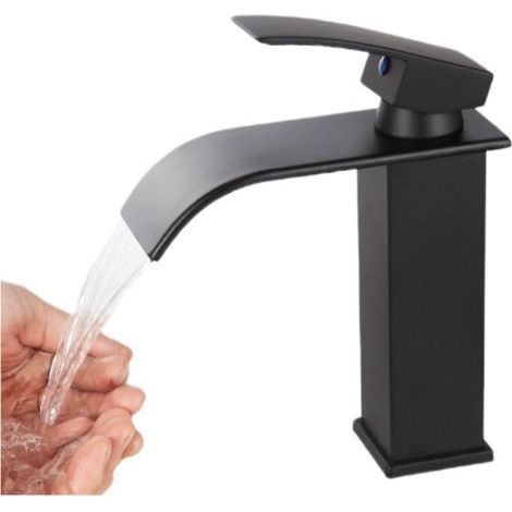 Robinet pour lavabo et vasque, Noir Lavabo Mono-trou Robinetterie Lave-mains avec Levier Unique en Cuivre Mélangeur l'Eau Chaude et Froide pour Salle de Bain (1/5)